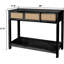 Table de canapé moderne moderne en bois et rotin avec tiroirs et rangement-841450302