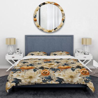 Mosaic Inspired Floral Serenity I Box Stitch Floral Duvet Cover