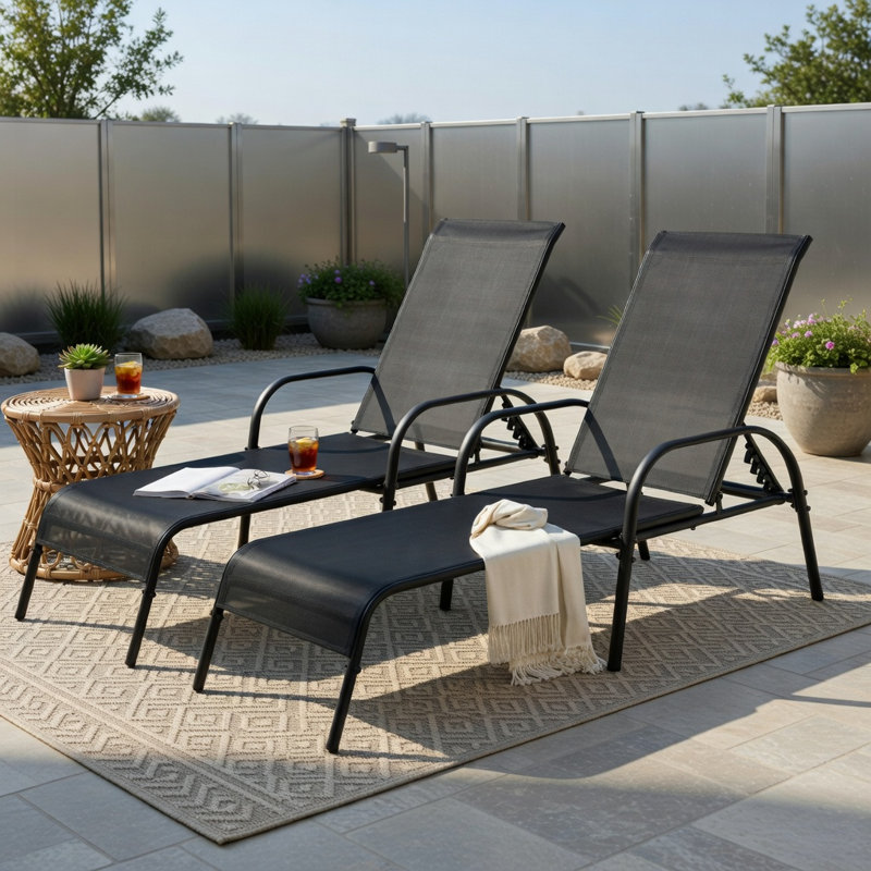 2-Pack Adjustable Outdoor Chaise Lounge Chairs with Sun-Resistant Fabric & Sturdy Steel Frame for Patio, Poolside, Backyard – Black, Brown, Gray, Navy