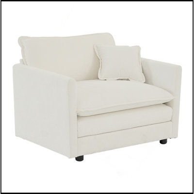 2 Seater Loveseat and Chair Set, 2 Piece Sofa & Chair Set, Loveseat and Accent Chair , 2-Piece Upholstered Chenille Sofa Living Room Couch Furniture(1+2 Seat ) ,White Chenille
