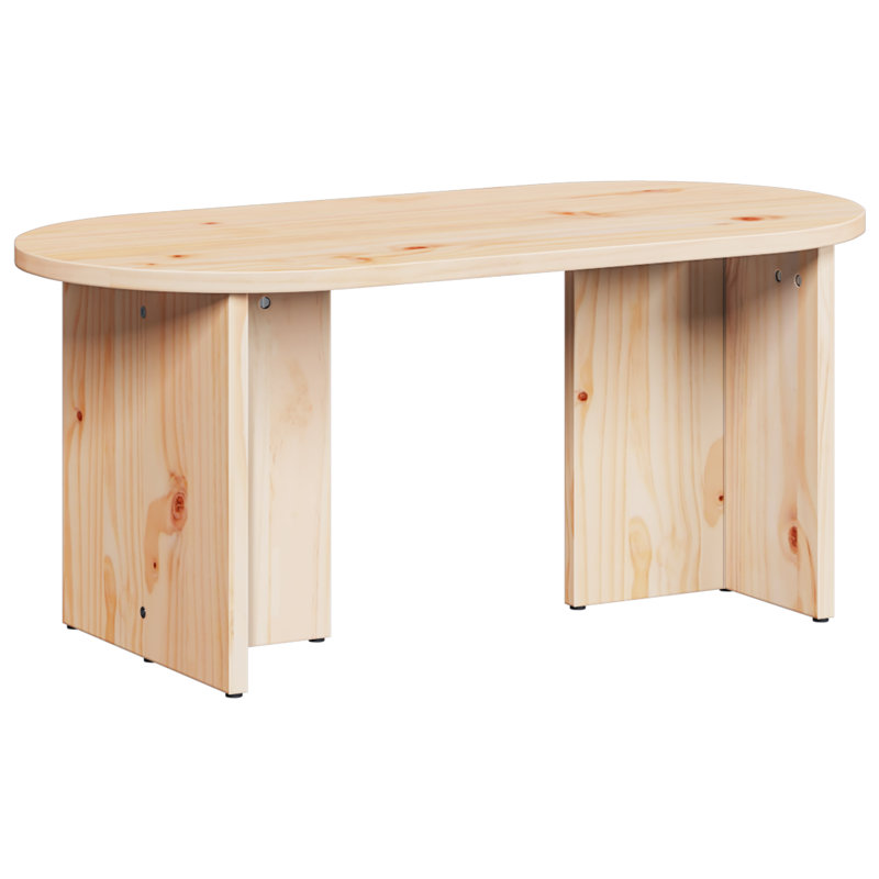 Coffee Table Solid Pine wood Modern Oval Living Room Indoor Decor, Natural