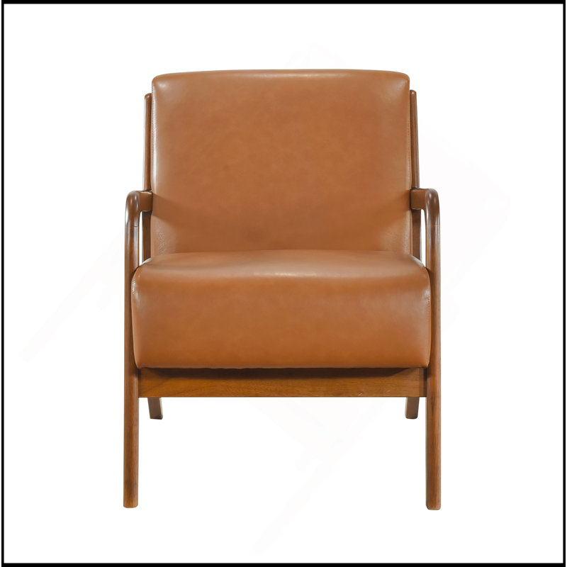 Chaise d'appoint au fini noyer et au mobilier de salon moderne en similicuir brun 1 pièce
