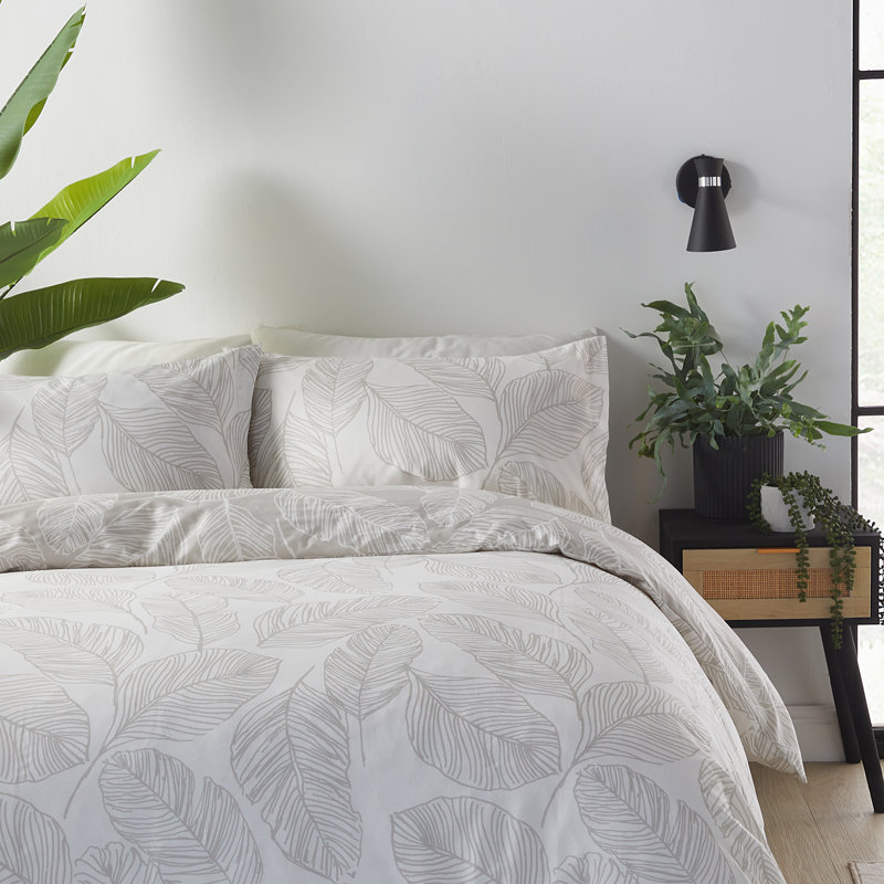 Matteo Cotton Blend Floral Duvet Cover Set with Pillowcases Included, Natural, King - 2 Standard Pillowcase