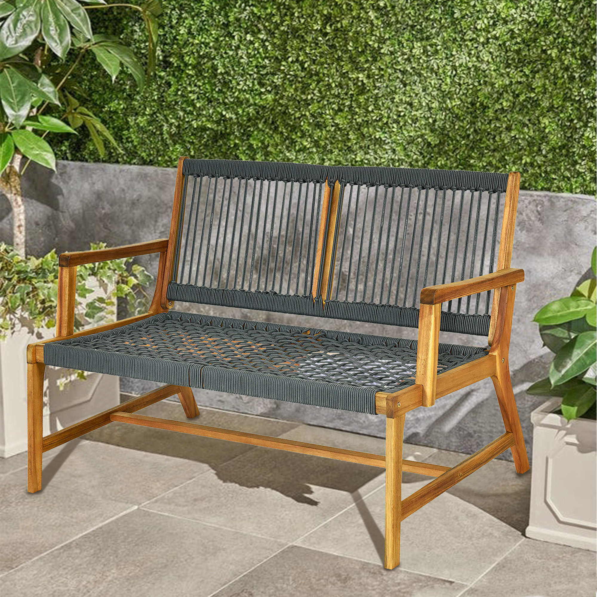 Highland Dunes Meridan Acacia Outdoor Bench & Reviews Wayfair