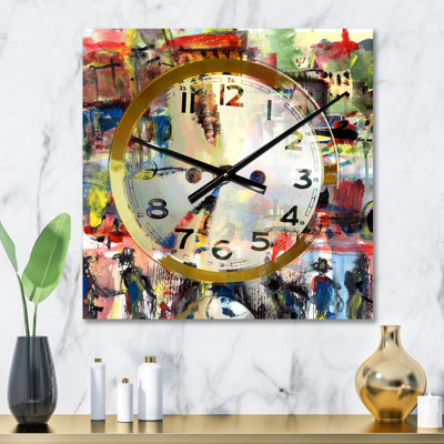 Les gens et le temps, aquarelle acrylique - horloge murale moderne