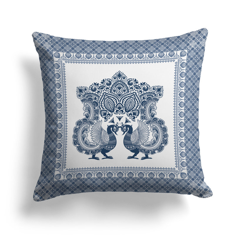 Coussin Peacock Prowess, Bleu / blanc, H 18 po x l 18 po