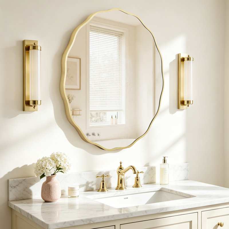 Miroir rond en aluminium, Or, 28 po x 28 po
