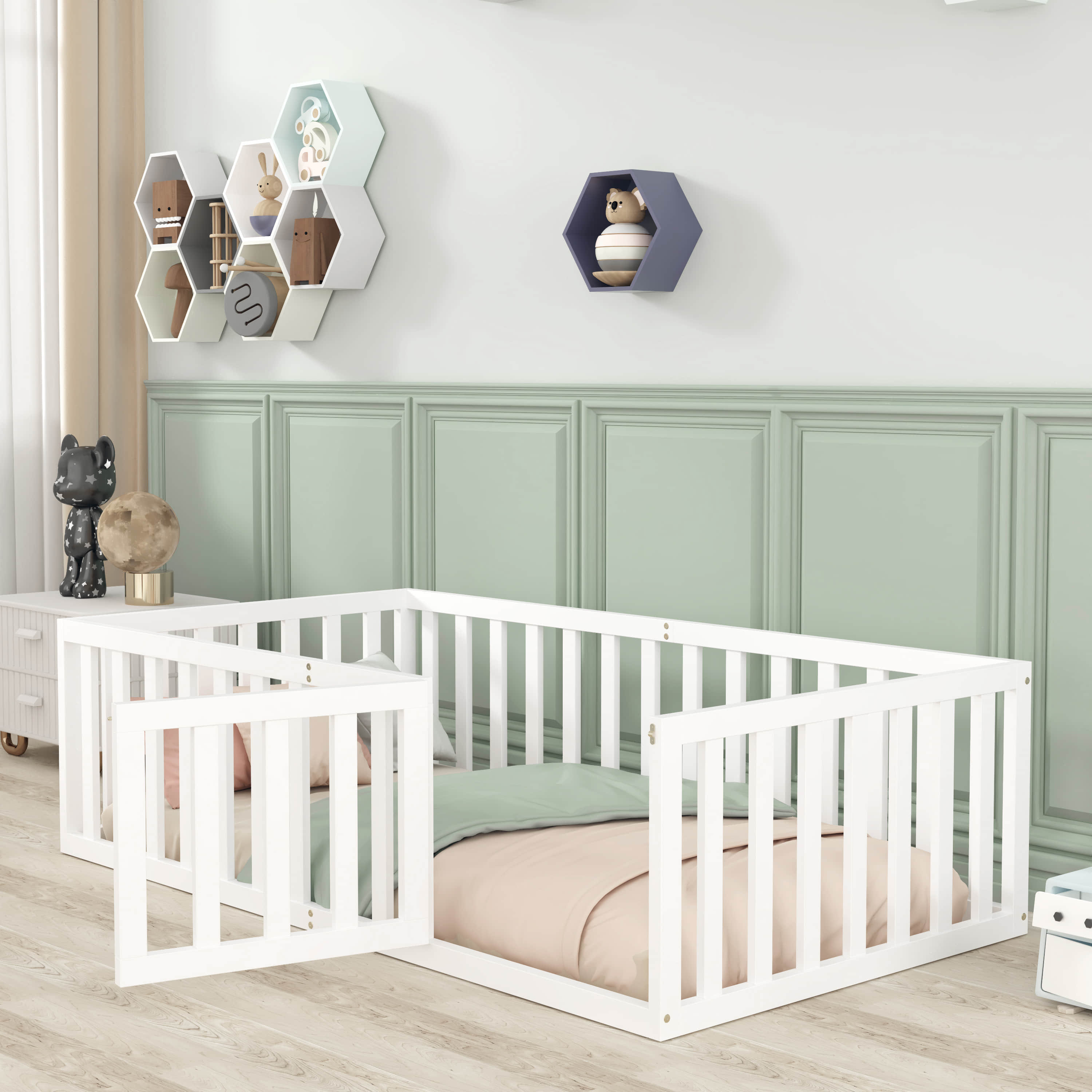 Double Floor Bed for Twins,Two Shared Beds,Twin Size Floor