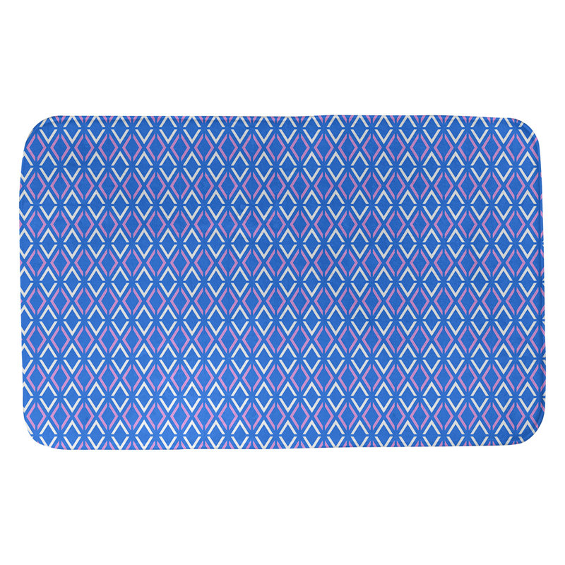 Tapis pour salle de bain diamants Leffel, l 21 po x L 34 po, Bleu / Rose