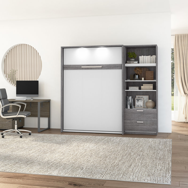 Lit escamotable avec rangement pour garde-robe Osterman, Grand, Écorce gris