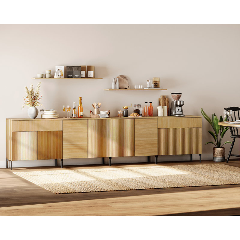 Buffet en roseau moderne à 8 portes avec tiroirs Aadham 126 po, armoire de rangement en bois 4 en 1 pour cuisine et salle à manger