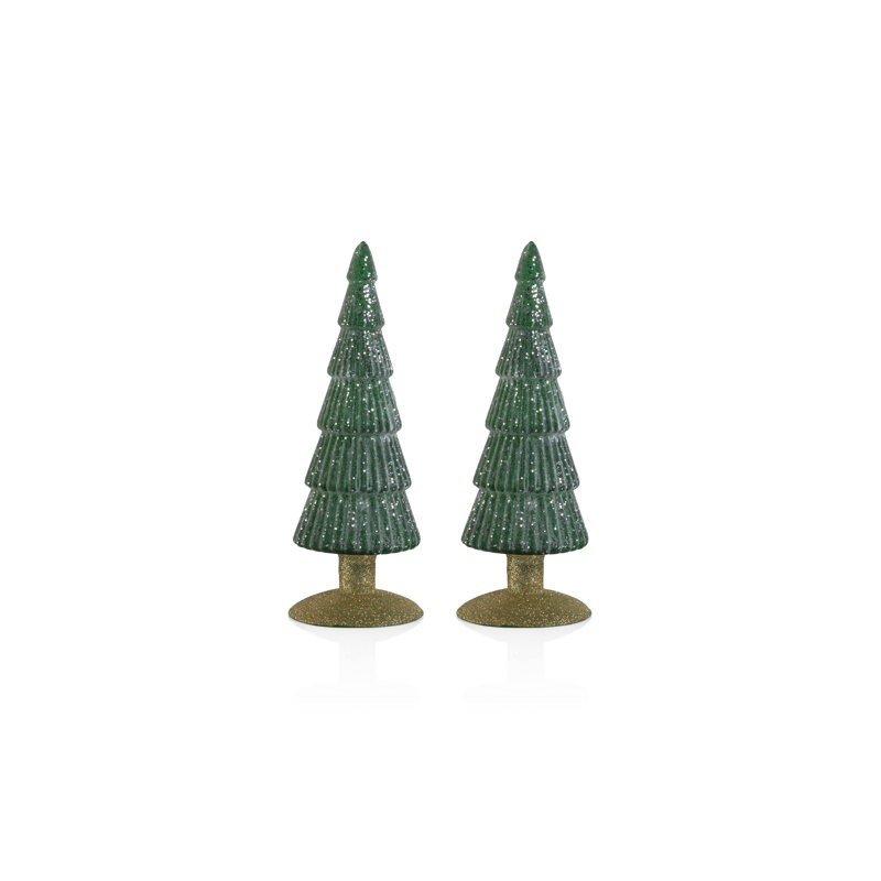 Arbre en verre Amaryllis sur base scintillante, H 9,5 po x l 3,5 po x P 3,5 po, Vert/doré