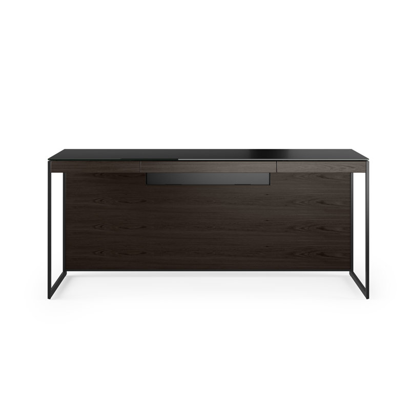 Sequel 20 Glass Writing Desk, 24.75" H x 66" W x 24" D, Charcoal Stained Ash/Black