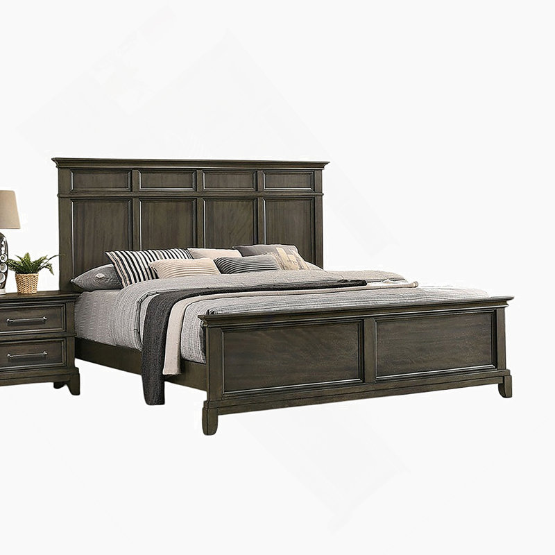 Traditional Queen Size Bed With Panel Style Headboard, Crown Molding, And Solid Wood Frame In Gray