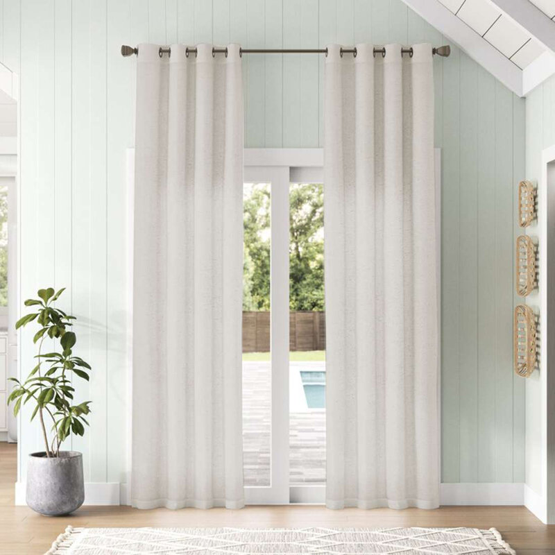 Lyla Linen Solid Color Bedroom Privacy Window Drapes Energy Saving Light Filtering Sheer Woven Linen Elegant Grommet 2 Curtain Panels , Paleoak