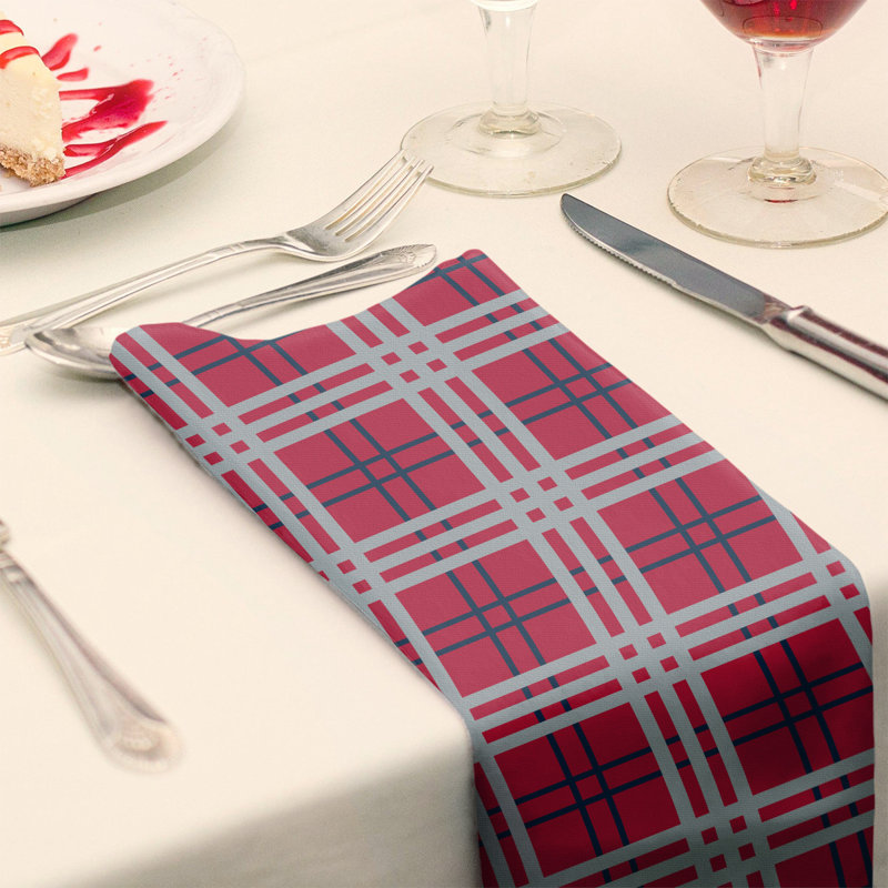 Serviette de table de luxe en retour New England, L 10 po x l 10 po, Rouge / bleu nautique / argent nouveau siècle, polyester