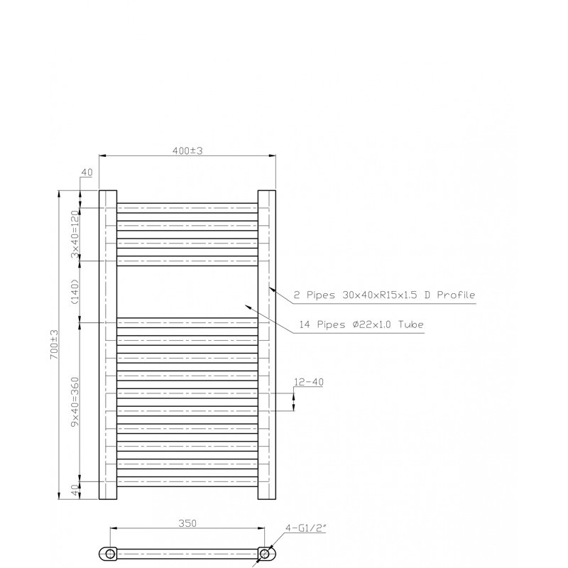 Piccirillo Straight Towel Rail Heated Towel Rails