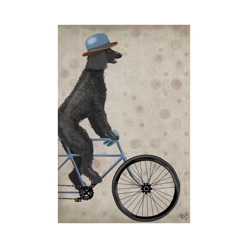 Poodle On Bicycle, Black by Fab Funky - Wrapped Canvas Print, 30.48cm H x 20.32cm W x 1.91cm D