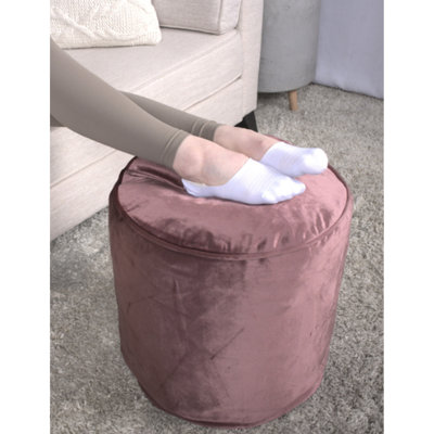 Pouf cylindrique rose rosé, 16 po x 16 po x 16 po, velours et coussin de sol, limite de poids de 200 lb, nettoyage des taches, rembourrage de bourre de billes rose, velours, capacité,