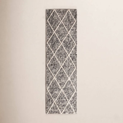 Russo Ivory Black Hand-Woven Geometric Wool Rug