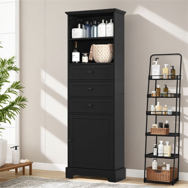 Versatile Bathroom Storage Cabinet With 3 Drawers And Adjustable Shelves, Elegant Painted Finish, Black