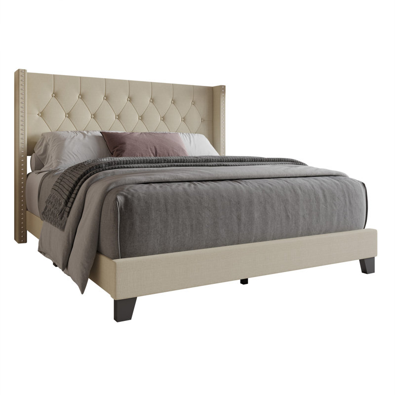 Lit tapissier Ameire, Simple, Beige