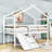 Aluino Twin Wooden Low Loft Bed With Slide And Safety Guardrails-1213505586