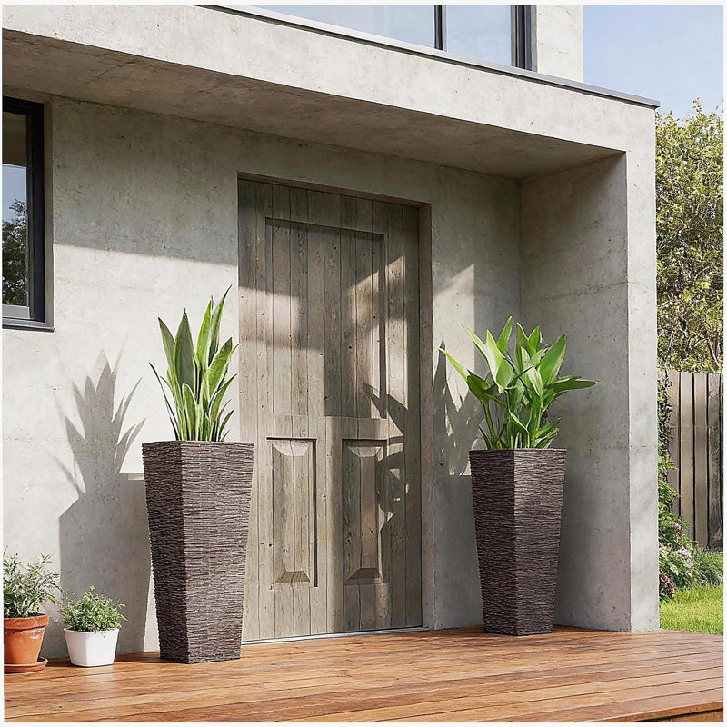 Flower Boxs,Set of 2 Flower Pots,Tall Planters, Brown