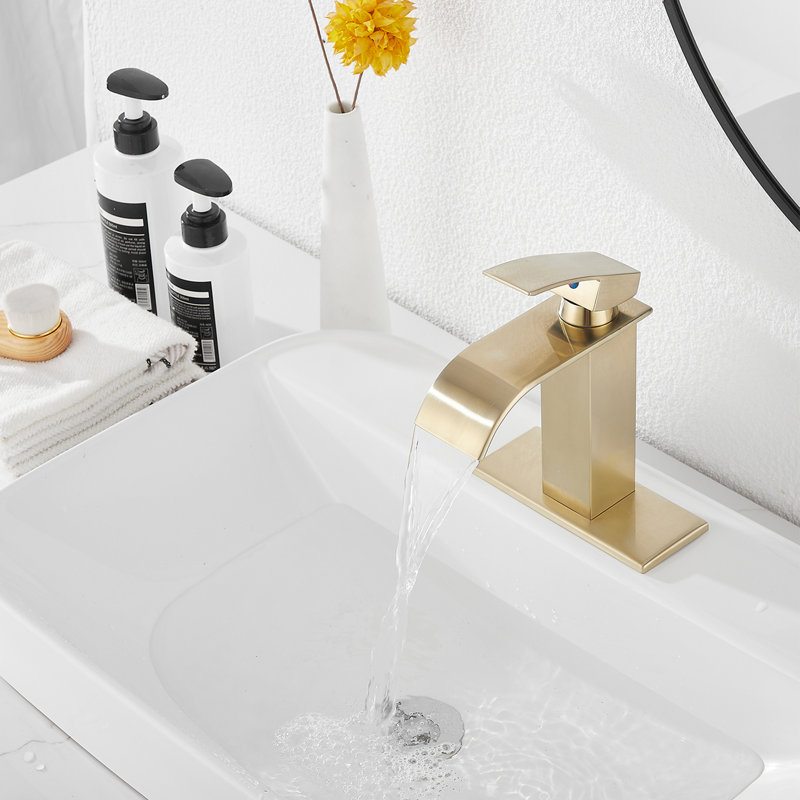 Single-Hole Single-handle Bathroom Faucet with Drain Assembly, Brushed Gold