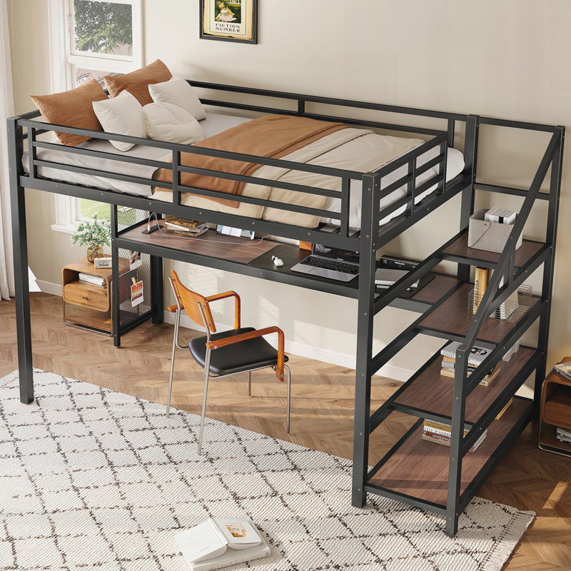 Lit mezzanine simple TG avec bureau et escalier de rangement