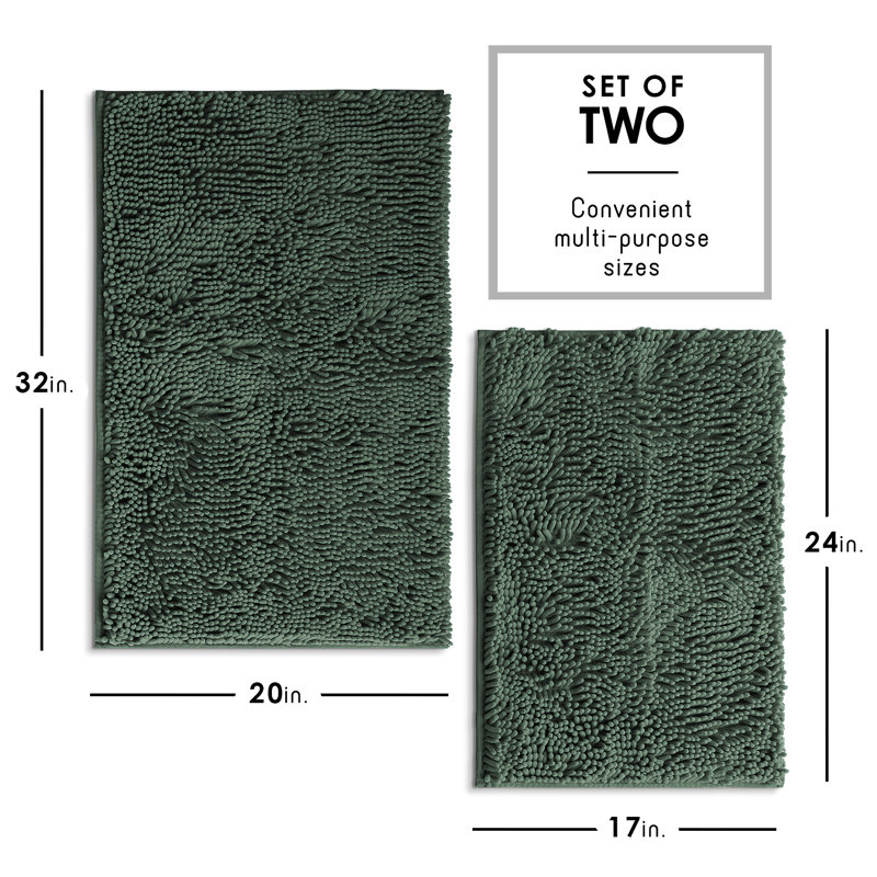 Tapis de bain en chenille absorbant doux avec envers antidérapant Yasmen (ensemble de 2), Vert forêt