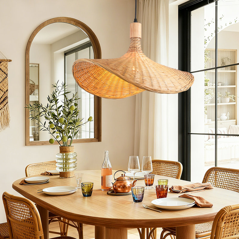 20.7'' Bamboo Woven Pendant Light, Japandi Handwoven Shade, Boho Coastal Natural Hanging Light