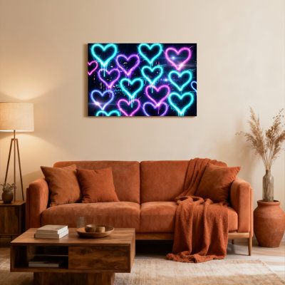 «Neon Heart», ensemble de 1 reproduction d'art sur toile tendue sur toile