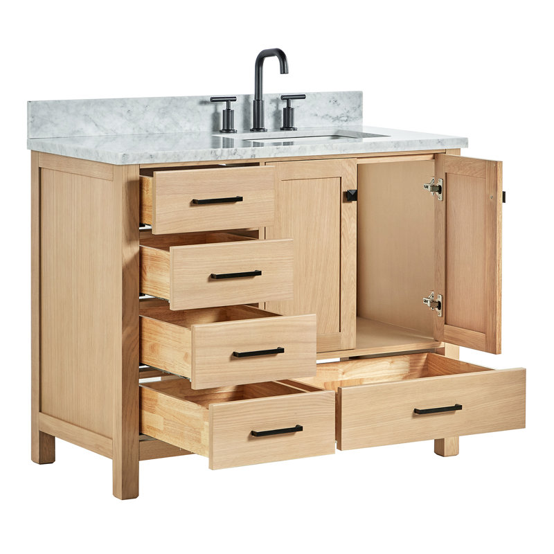Flynt 43'' Single Bathroom Vanity with Carrara Marble Top, Oak