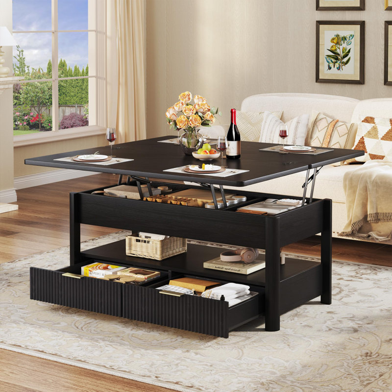 4 In 1 Lift Top Coffee Table With Hidden Storage And Drawers, Black