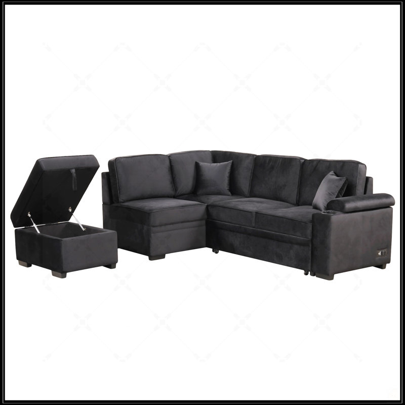 Sleeper Sofa Bed, 2 In 1 Pull Out Sofa With Storage Ottoman For Living Room And Small Spaces, Black Velvet