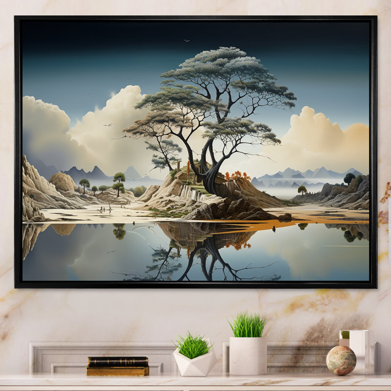 Arbre surréalisme surréalisme IV - Art abstrait paysage, Cadre flottant noir, H 16 po x l 32 po x P 1 po