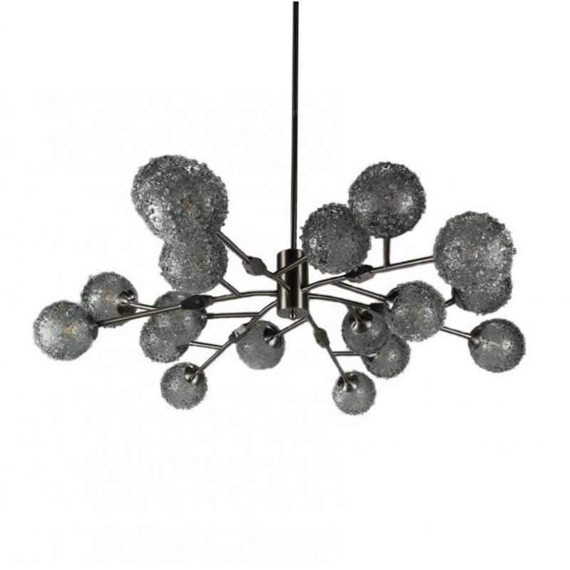 Lustre art déco Alan Mizrahi Aurora, Nickel satiné, Verre texturé, 82" Diameter x 7" Height