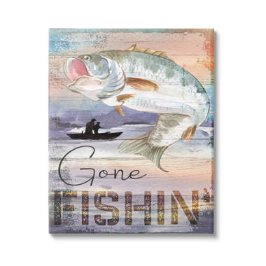 Gone Fishin' Bass Angler Marine Life by ND Art - Wrapped Canvas Graphic Art Millwood Pines Size: 48 H x 36 W x 1.5 D