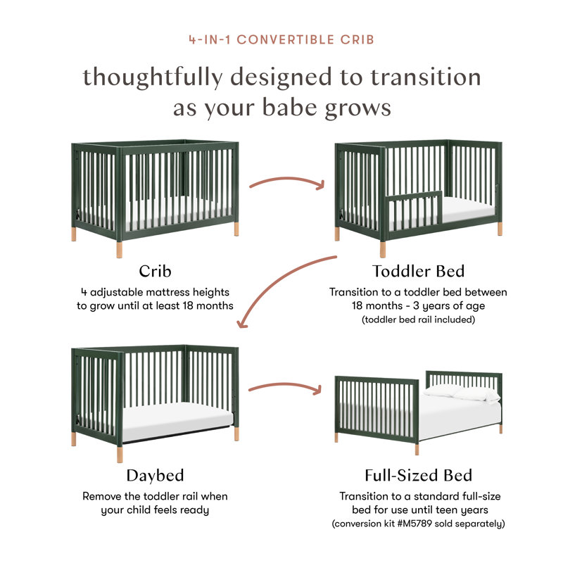 Gelato 4-in-1 Convertible Crib, Forest Green/Beige