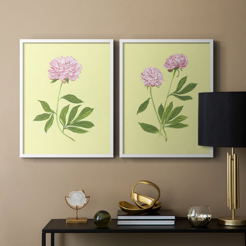Pivoines en jaune I - reproduction encadrée de qualité supérieure - prête à être accrochée - aucun clou requis - aucun clou requis