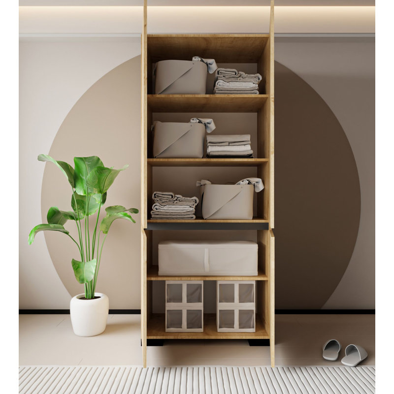 Armoire moderne avec de nombreuses tablettes, chêne saphir et anthracite, 35,4 x 82,7 x 20,5 pouces | Panneau de particules 100% mélaminé, capacité de tablette de 66,1 lb | Conception murale et élégante pour les espaces organisés