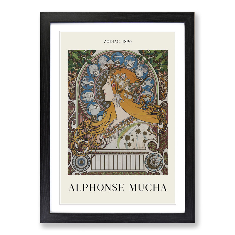 The Zodiac Vol.1 by Alphonse Mucha - Picture Frame Painting, Black Framed, 48cm H x 36cm W x 2cm D