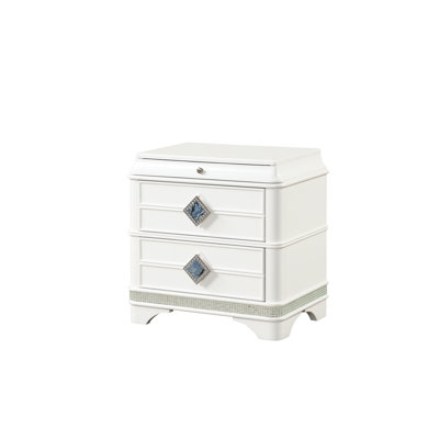 Contemporary White 2 Nightstand With Hidden Drawer, Function And Elegant Crystal Handles For Bedroom Decor Contemporary, White, 2, Nightstand, Handles, Drawers,