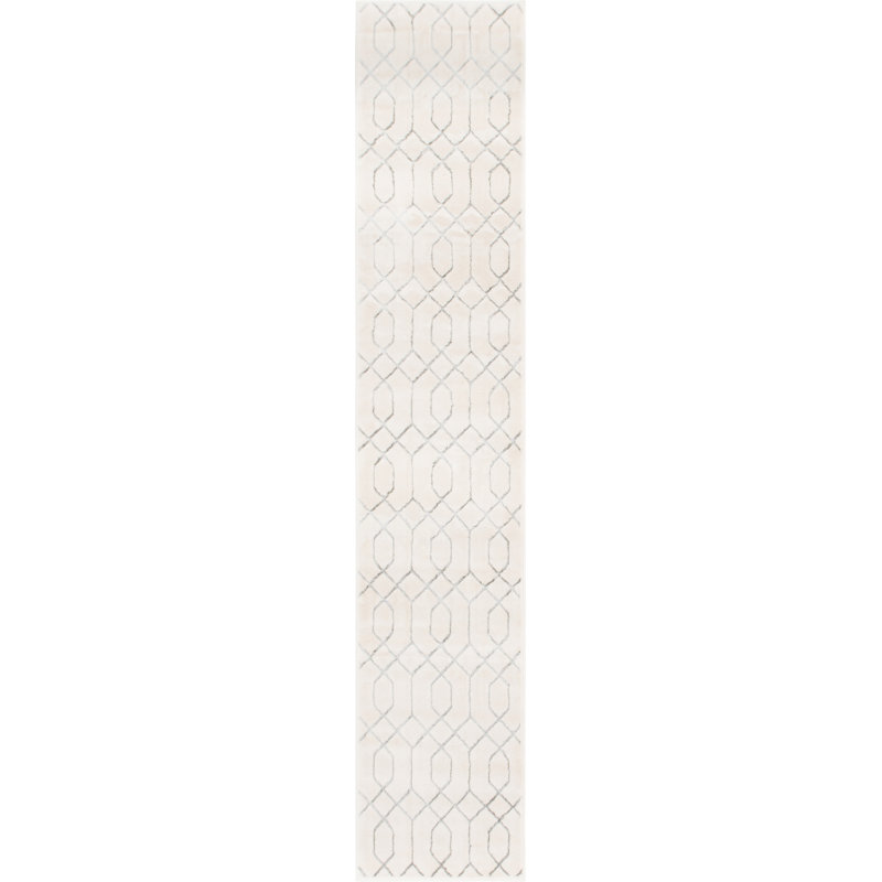 Glam Geometric White Silver Area Rug, Runner 2' x 10'