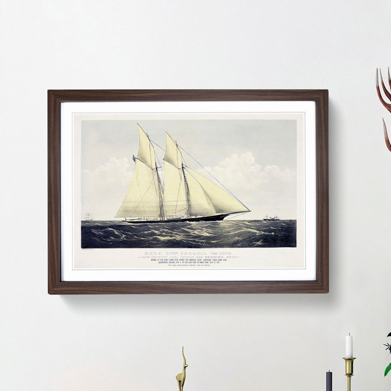R.T.Y.C. Schr. Cambria Sail Ship - Picture Frame Painting Print, Walnut Framed, 36cm H x 48cm W x 2cm D
