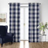Walker Buffalo Indigo/Ivory Cotton Rod Pocket Drapery Panel Set of 2