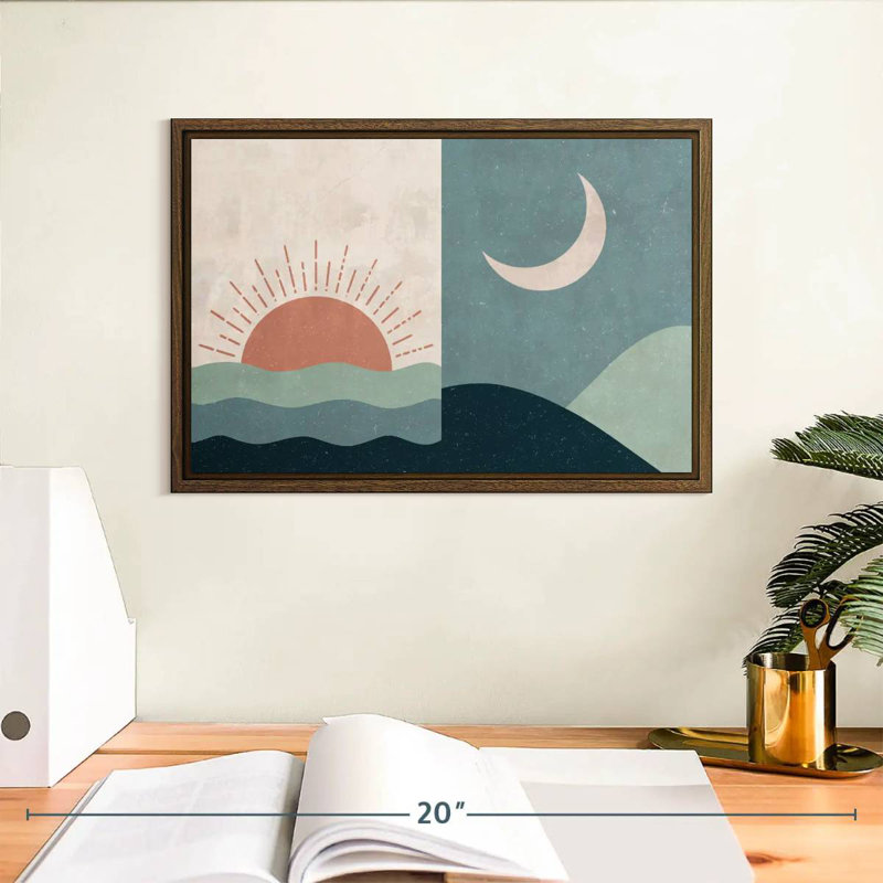 Boho lever et coucher de soleil II, 13 po x 9 po, Cadre flottant en noyer