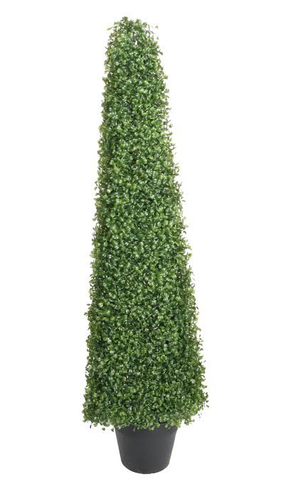 45" Two-Tone Green Triangular Boxwood Topiary in Black Pot