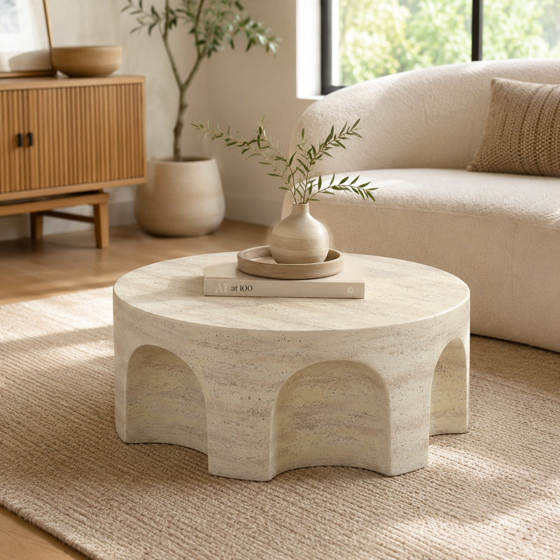 Table basse ronde avec base arquée